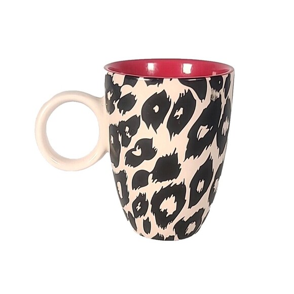 Mary Kay Coffee Mug Teacup Black and White Spotted Animal Print Red Inside. - Picture 2 of 8